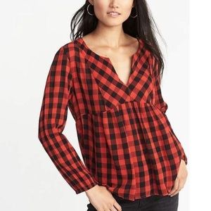 Old Navy Relaxed Plaid Crepe Peplum Top XS